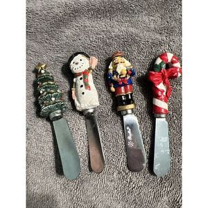 (4) Christmas Cheese Spreaders Stainless Steel Knives Boston Warehouse Radko